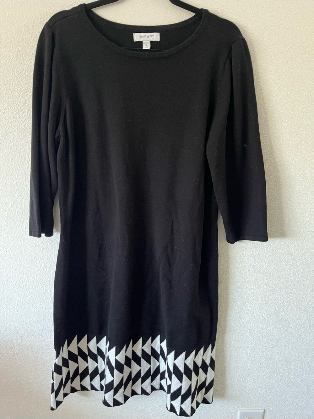 Nine West Black Midi Dress with White Geometric Hem